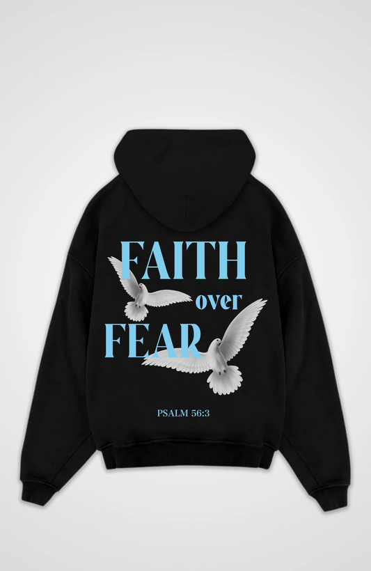 Faith over Fear Vögel Hell Blau Oversized Hoodie