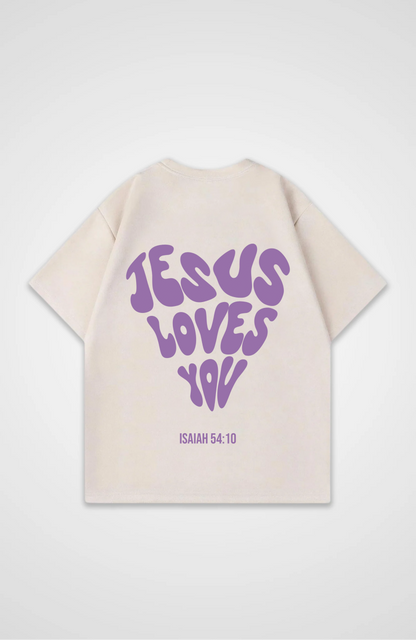 Jesus Loves You (Herz) Lila Oversized Shirt