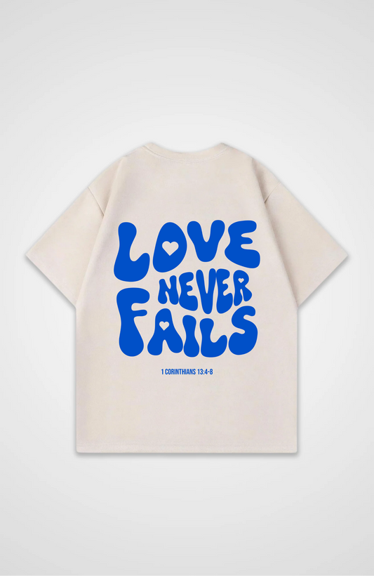 Love Never Fails Blau Oversized Shirt