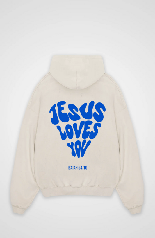 Jesus Loves You (Herz) Blau Oversized Hoodie