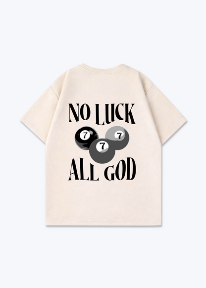 No Luck All God Oversized Shirt - Beige Back (Designed)