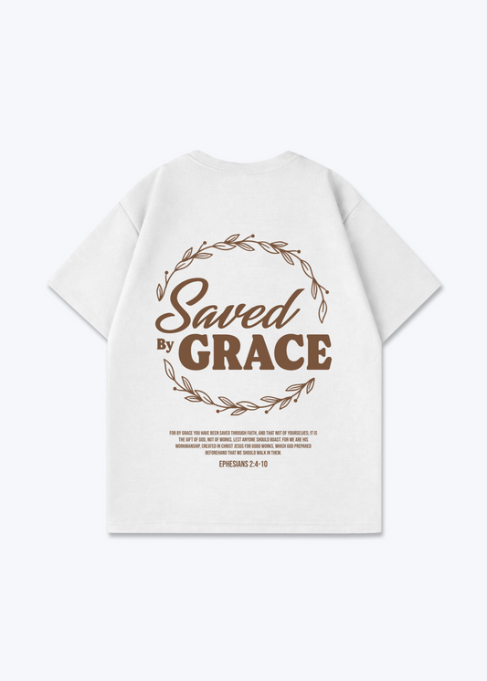 Saved by Grace Oversized Shirt - White Back (Designed)