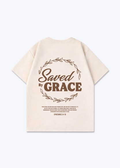 Saved by Grace Oversized Shirt - Beige Back (Designed)