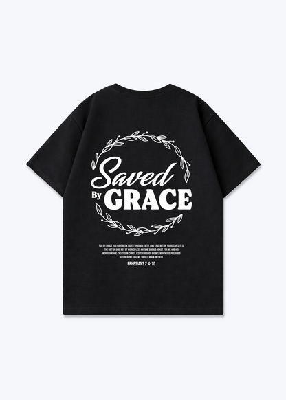 Saved by Grace Oversized Shirt - Black Back (Designed)