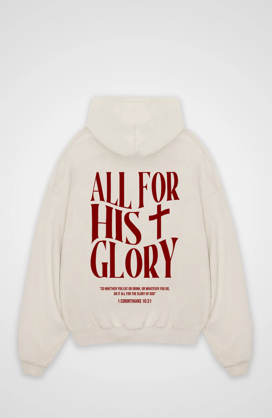 All for his Glory Oversized Hoodie - Beige Back (Designed)
