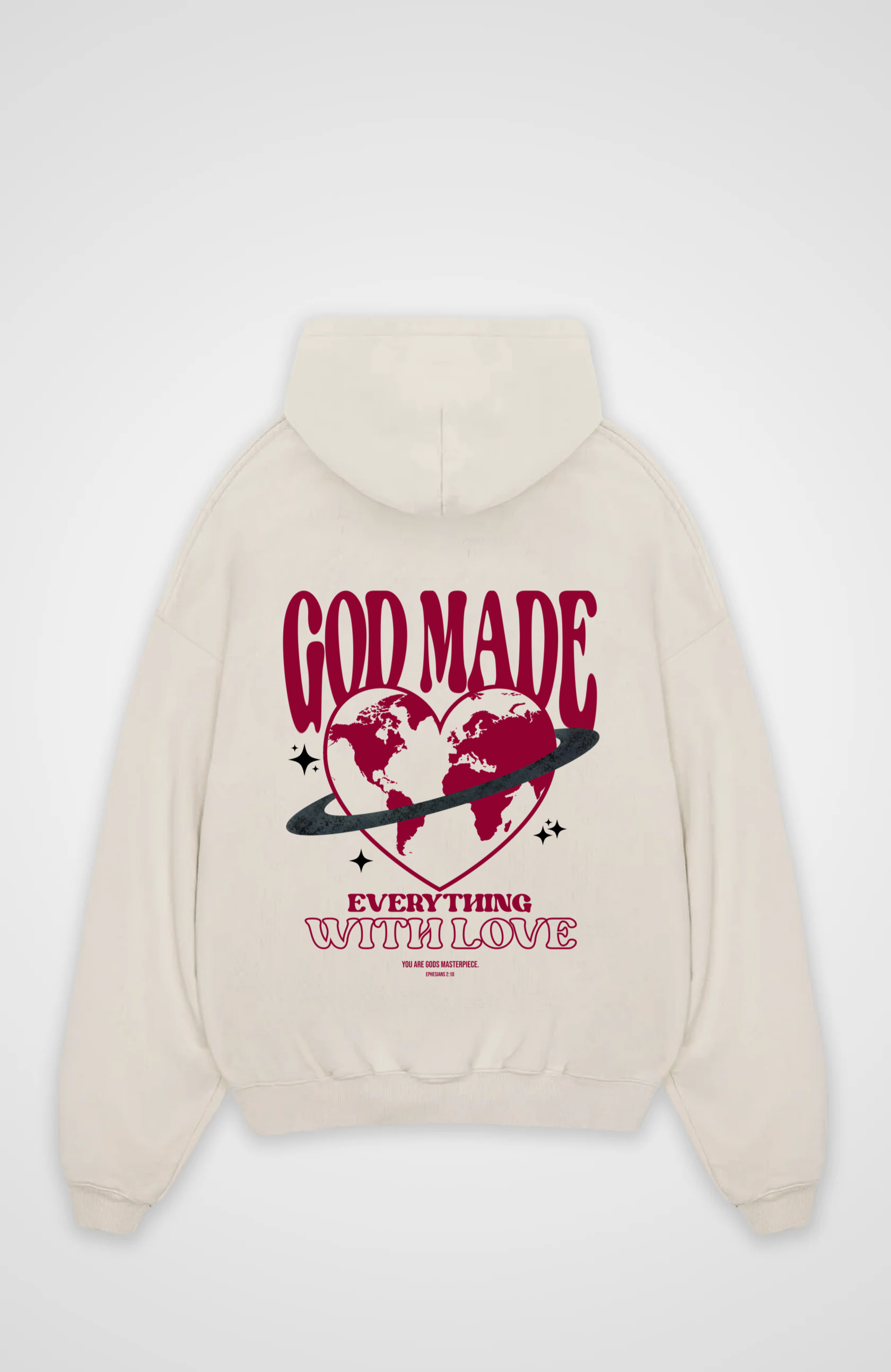 God Made Oversized Hoodie - Beige Back (Designed)