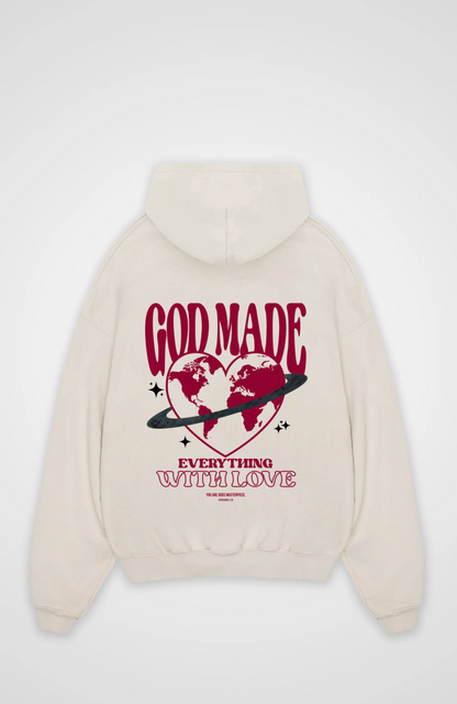 God Made Oversized Hoodie - Beige Back (Designed)