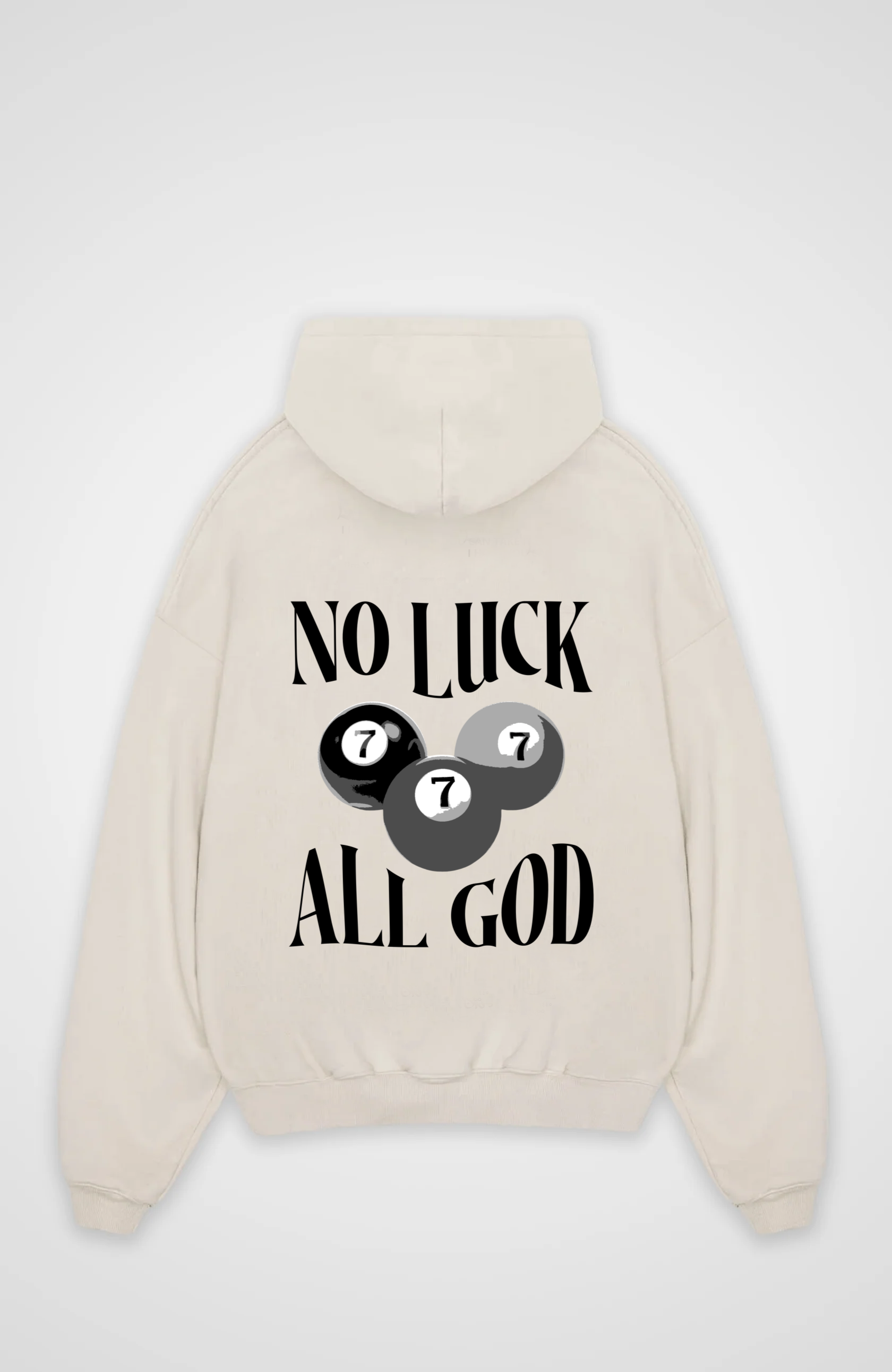 No luck all God Oversized Hoodie - Beige Back (Designed)
