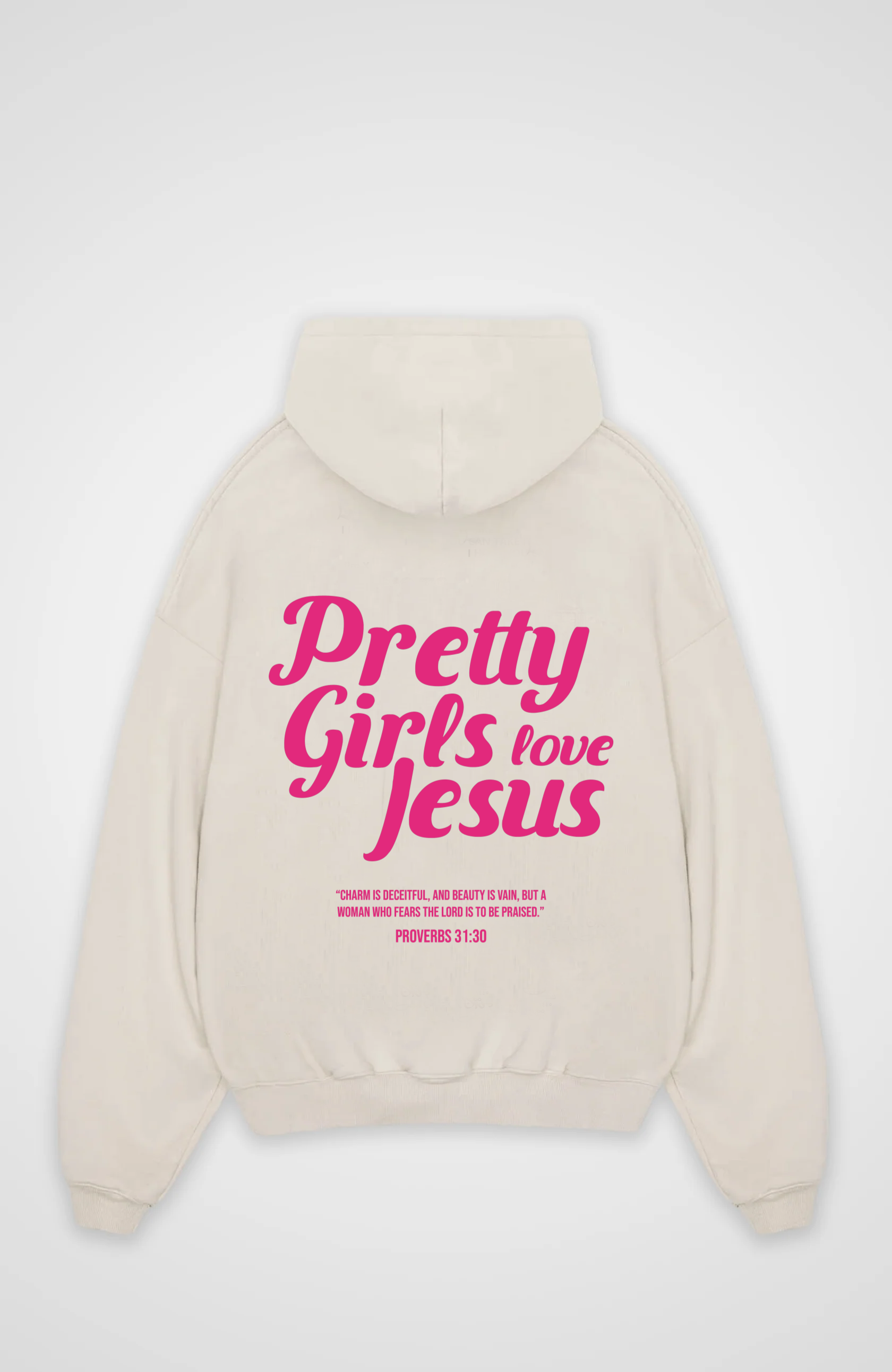 Pretty Girls love Jesus Oversized Hoodie - Beige Back (Designed)
