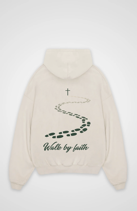 Walk by Faith Oversized Hoodie - Beige Back (Designed)