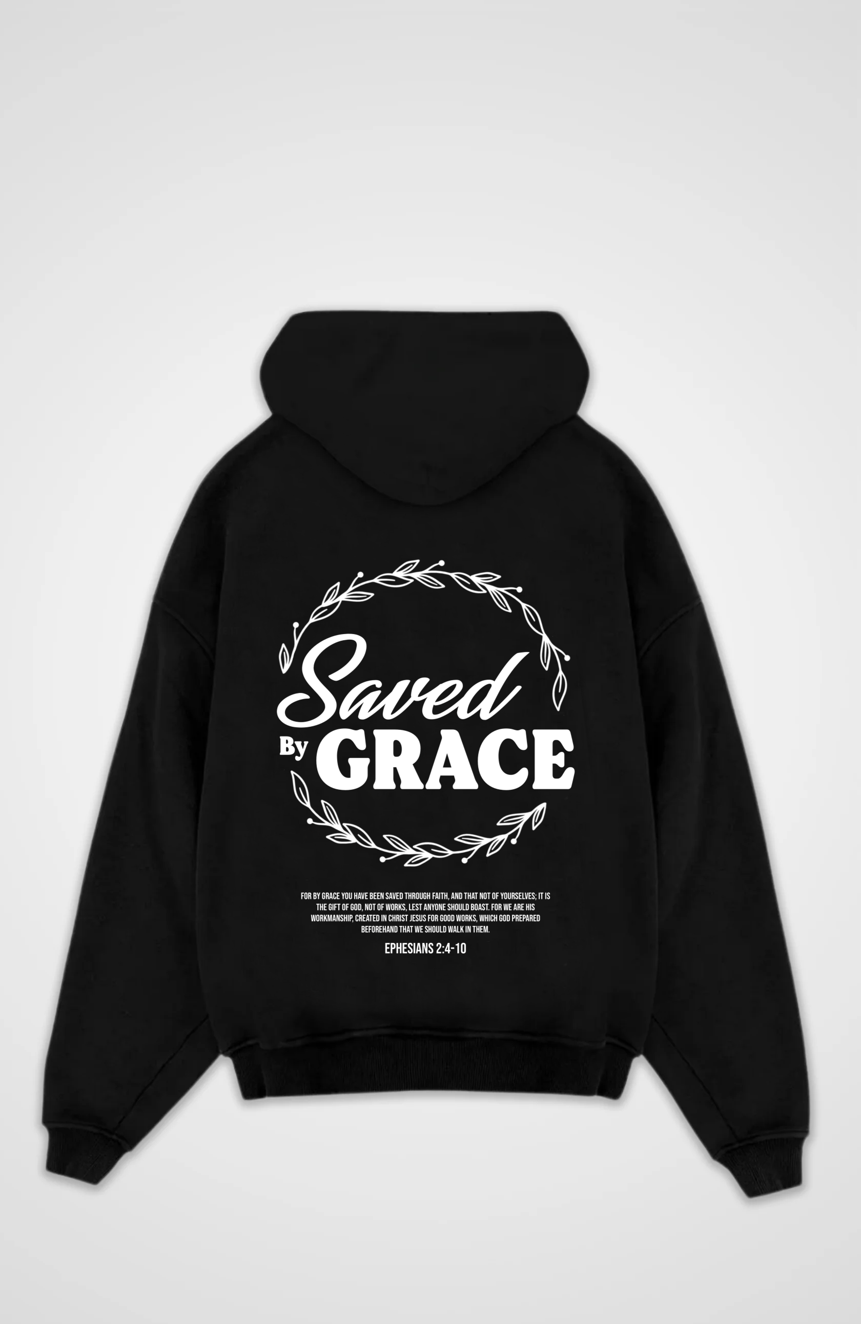 Saved by Grace Oversized Hoodie - Black Back (Designed)