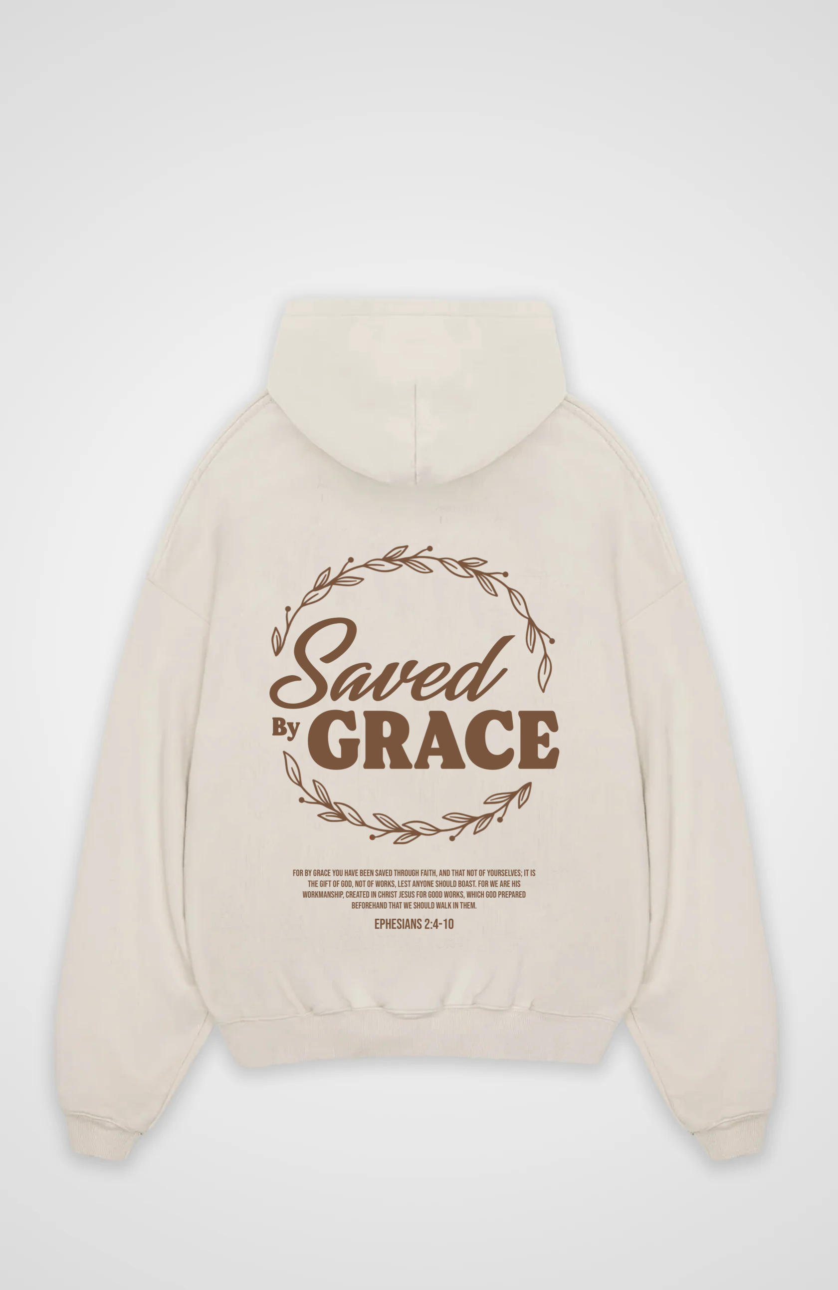 Saved by Grace Oversized Hoodie - Beige Back (Designed)