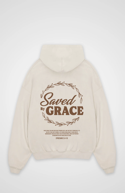 Saved by Grace Oversized Hoodie - Beige Back (Designed)