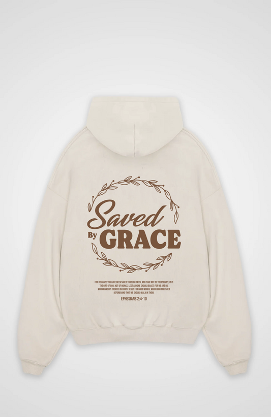Saved by Grace Oversized Hoodie - Beige Back (Designed)