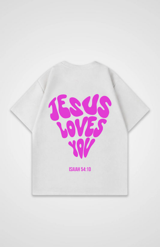 Jesus Loves You (Herz) Pink Oversized Shirt