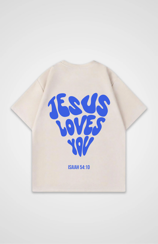Jesus Loves You (Herz) Blau Oversized Shirt