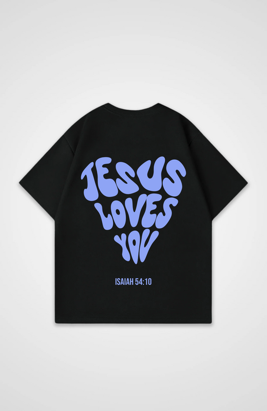 Jesus Loves You (Herz) Hell Blau Oversized Shirt