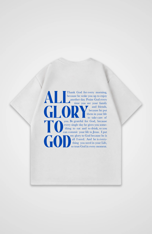 All for his Glory Text Blau Oversized Shirt